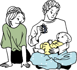 家族一丸で子育てをする様子