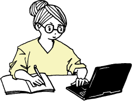 PC作業または参考書で勉強している大人